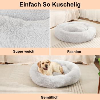 SLPRO Hundebett rund Hundekissen Hundesofa Katzenbett Donut waschbar (Ø 50 cm Außendurchmesser (S), hellgrau)