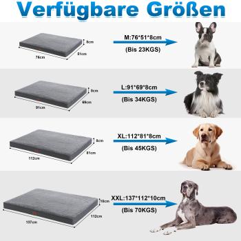 orthopädisches Hundebett kleine mittlere und große Hunde - Hundekissen flauschig Hundematte waschbar Hundematratze Katzen (76 * 51 * 8 cm)