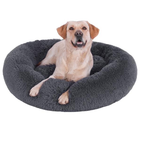 SLPRO Hundebett rund Hundekissen Hundesofa Katzenbett Donut waschbar (Ø 80 cm Außendurchmesser (XL), dunkelgrau