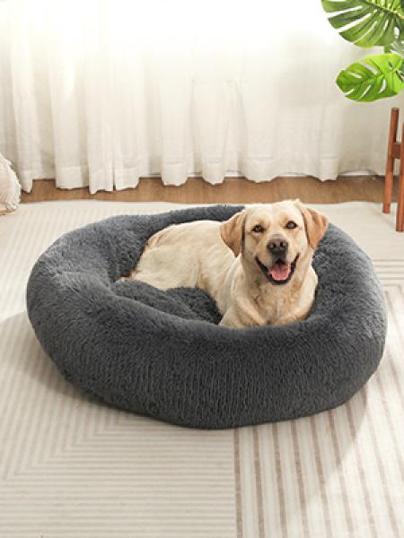 SLPRO Hundebett rund Hundekissen Hundesofa Katzenbett Donut waschbar (Ø 80 cm Außendurchmesser (XL), dunkelgrau