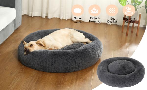 SLPRO Hundebett rund Hundekissen Hundesofa Katzenbett Donut waschbar (Ø 80 cm Außendurchmesser (XL), dunkelgrau