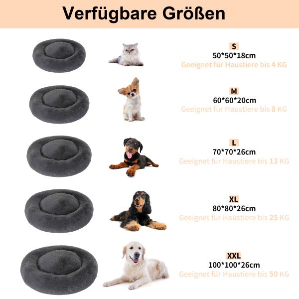 SLPRO Hundebett rund Hundekissen Hundesofa Katzenbett Donut waschbar (Ø 80 cm Außendurchmesser (XL), dunkelgrau