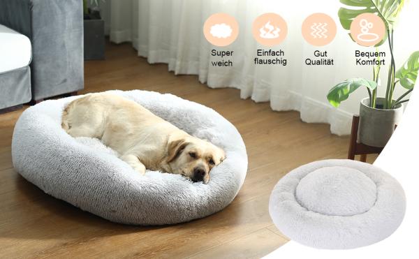 SLPRO Hundebett rund Hundekissen Hundesofa Katzenbett Donut waschbar (Ø 50 cm Außendurchmesser (S), hellgrau)