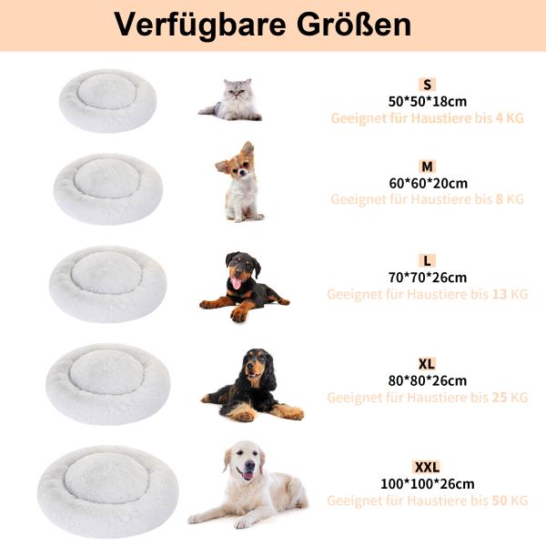 SLPRO Hundebett rund Hundekissen Hundesofa Katzenbett Donut waschbar (Ø 50 cm Außendurchmesser (S), hellgrau)