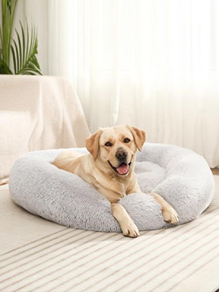 SLPRO Hundebett rund Hundekissen Hundesofa Katzenbett Donut waschbar (Ø 50 cm Außendurchmesser (S), hellgrau)