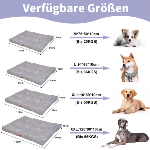 Hundekissen große Hunde waschbar hundematratze wasserdicht XXL für große, mittelgroße Hunde Outdoor gepolstert Hundematte grau in 10cm Höhe, groß XL Kühlmatte für Haustiere (110 * 89 * 10 cm)